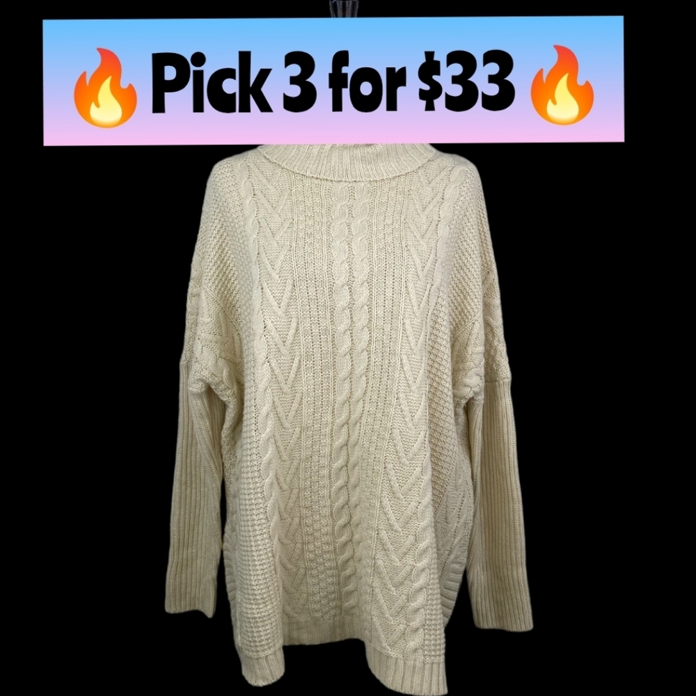 Turtleneck JOSEPH A Women's Cream Cable Knit Sweater Size M 🔥Pick 3 for $33🔥